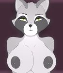  anthro big_breasts breasts cleavage clothed clothing female green_eyes hailegabriel_(artist) huge_breasts looking_at_viewer mammal nipples piercing procyonid raccoon solo 
