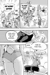  ? anthro avian bird chicken clothed clothing comic cookie_(furryfight_chronicles) daigaijin dialogue english_text feline female fur furryfight_chronicles hair hat lagomorph mammal monochrome muko propeller_hat rabbit rear_view rodent sequence squirrel text 