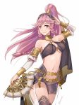  bare_shoulders blush braid breasts fire_emblem fire_emblem:_kakusei fire_emblem_heroes gloves hairband hraaat jewelry long_hair looking_at_viewer navel olivia_(fire_emblem) pink_hair ponytail simple_background smile solo twin_braids 