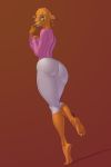  5_fingers 5_toes antelope anthro barefoot big_butt brown_fur butt butt_pose cinderella_3d clothing feet female fur gazelle humanoid_feet ldr looking_at_viewer looking_back mammal simple_background soles thick_thighs tight_pants toes 