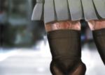  black_legwear blurry blurry_background borusen commentary commentary_request grey_skirt original partial_commentary pleated_skirt skirt solo thighhighs veins zettai_ryouiki 