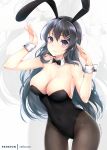  animal_ears armpit_crease arms_up ass_visible_through_thighs bangs bare_shoulders black_bow black_hair black_hairband black_legwear black_leotard black_neckwear blue_eyes blush bow bowtie breasts bunny_ears bunny_girl bunny_tail bunnysuit cleavage closed_mouth collarbone commentary_request covered_navel cowboy_shot detached_collar fake_animal_ears fake_tail fingernails hair_ornament hairband hairclip highres large_breasts leotard long_fingernails long_hair looking_at_viewer nail_polish pantyhose patreon_username pink_nails rei_kun sakurajima_mai seishun_buta_yarou shiny shiny_hair smile solo strapless strapless_leotard tail thigh_gap twitter_username wrist_cuffs zoom_layer 