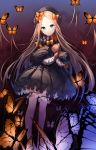  abigail_williams_(fate/grand_order) black_bow blue_eyes bow bug butterfly closed_mouth expressionless eyebrows fate/grand_order fate_(series) forehead hair_bow highres insect long_hair long_sleeves looking_at_viewer orange_bow pompitz sleeves_past_wrists solo stuffed_animal stuffed_toy teddy_bear 