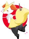  &lt;3 anthro black_fur blush braixen butt butt_pose canine denyfake female fur hi_res invalid_tag looking_at_viewer looking_back mammal nintendo nude on_one_leg orange_eyes pok&eacute;mon pok&eacute;mon_(species) poke_ball_symbol rear_view simple_background smile standing stick video_games white_fur yellow_fur 