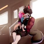 2018 age_difference bastion clothed clothing clothing_lift collar cub digital_media_(artwork) duo female foxotter hair hair_bow hair_ribbon kissing male male/female mammal mustelid otter pink_hair pussy pyravia ribbons size_difference toddler tongue voyeur young 