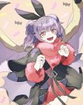  animal_ears bat_ears commentary_request dragon_wings dress fake_animal_ears fire_emblem fire_emblem:_seima_no_kouseki fire_emblem_heroes fur_trim halloween_costume long_hair long_sleeves mamkute multi-tied_hair myrrh nonomori_(anst_nono) open_mouth purple_hair red_eyes solo twintails wings 