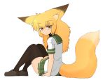  animal_humanoid blonde_hair canine clothed clothing dipstick_ears dipstick_tail female fluffy fluffy_tail footwear fox_humanoid hair humanoid inner_ear_fluff legwear long_hair mammal multicolored_tail sakifox sakitsune school_uniform shirt shoes sitting skirt slit_pupils solo thigh_highs uniform yellow_eyes 