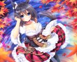  animal_ears autumn_leaves bangs black_hair black_legwear blue_bow blue_eyes blurry blurry_foreground bow breasts cleavage closed_mouth commentary_request depth_of_field detached_sleeves dirndl dutch_angle eishin_flash eyebrows_visible_through_hair frilled_skirt frills german_clothes hair_between_eyes hair_bow horse_ears horse_girl horse_tail leaf long_sleeves maple_leaf medium_breasts o-ring pantyhose red_skirt ribbon shirt short_hair skirt skirt_hold sleeveless sleeveless_shirt sleeves_past_wrists smile solo standing striped striped_bow tail umamusume underbust vertical-striped_skirt vertical_stripes water white_ribbon white_shirt wide_sleeves yunagi_amane 