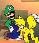  anus big_butt butt canine crossover duo erection facial_hair feet fox human licking luigi male male/male mammal mario_bros miles_prower mobian_(species) mustache nintendo oral oruma_(artist) penis soles sonic_(series) toes tongue tongue_out video_games 