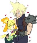  &lt;3 2018 animal_crossing anthro appelknekten big_breasts blonde_hair blue_eyes breasts canine clothing cloud_strife dog duo eyes_closed female final_fantasy final_fantasy_vii fur hair hand_holding human isabelle_(animal_crossing) male mammal nintendo open_mouth shih_tzu shoulder_guard simple_background size_difference skirt smile square_enix video_games white_background yellow_fur 