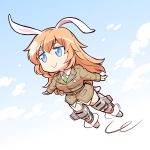  animal_ears blue_eyes bunny_ears charlotte_e_yeager cloud cloudy_sky day flying full_body highres ishiyumi long_hair long_sleeves military military_uniform necktie no_pants orange_hair panties propeller sky smile solo strike_witches underwear uniform white_panties world_witches_series 
