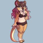  2018 4_toes 5_fingers anthro blvejay breasts chibi claws clothed clothing digital_media_(artwork) eye_contact female hair hand_under_chin hi_res karii_(blvejay) lace legs_together lingerie long_hair mammal mustelid otter shy skimpy smile solo standing toes toony 