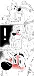  ! &lt;3 2018 5_fingers anthro biceps black_nose blush body_hair chest_hair comic ear_piercing hyena implied_anal male mammal muscular muscular_male offscreen_character piercing solo speech_bubble sweat zepthehyerian 