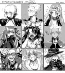  /\/\/\ 4boys 5girls animal_ears archer armor artoria_pendragon_(all) aruti bangs bare_shoulders black_hair blush breasts bug butterfly character_request choker cleavage commentary_request dark_skin dark_skinned_male earrings edmond_dantes_(fate/grand_order) facial_hair facial_mark fangs fate/grand_order fate_(series) fedora flying_sweatdrops forehead_mark fujimaru_ritsuka_(female) fujimura_taiga gilgamesh glasses gloves greyscale hair_over_one_eye hair_ribbon hat highres hoop_earrings implied_bisexual insect ishtar_(fate/grand_order) james_moriarty_(fate/grand_order) jewelry long_hair long_sleeves looking_at_viewer looking_away medjed meltlilith monochrome multiple_boys multiple_girls mustache one_eye_closed open_mouth parted_bangs pointing pointing_at_viewer ribbon rider saber_alter short_hair sweatdrop translation_request twintails very_long_hair very_long_sleeves white_hair 