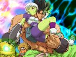  1girl 2boys abs alien ass belt biceps black_hair blush boots broly broly_ chirai curvy dragon_ball dragon_ball_super dragon_ball_super_broly empty_eyes energy energy_ball energy_gun female fushisha_o gloves glowing glowing_hair grabbing green_skin gun hand_on_another&#039;s_face hetero holding holding_weapon looking_at_viewer multiple_boys muscle one_eye_closed purple_eyes ray_gun scar scouter shiny shiny_skin shirtless smile spiked_hair stomach weapon wink wristband 