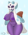  anthro big_breasts breasts female froslass looking_at_viewer nintendo nipples pok&eacute;mon pok&eacute;mon_(species) pussy simple_background solo standing thick_thighs tonytoran video_games 