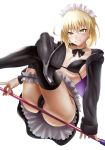  apron artoria_pendragon_(all) artoria_pendragon_(swimsuit_rider_alter) ass bangs bikini black_bikini black_footwear black_jacket black_ribbon black_skirt blonde_hair blush boots braid breasts closed_mouth collarbone commentary_request crossed_legs drshellon fate/grand_order fate_(series) french_braid frilled_apron frills hair_between_eyes high_heel_boots high_heels highres hips hood hoodie jacket leg_garter legs legs_up looking_at_viewer maid_bikini maid_headdress mop neck_ribbon open_clothes open_hoodie open_jacket ribbon simple_background skirt small_breasts smile solo swimsuit thigh_boots thighhighs thighs waist_apron white_background yellow_eyes 