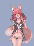 animal_ear_fluff animal_ears arm_at_side ass_visible_through_thighs black_bow black_panties bow clenched_hand demstouts fate_(series) fox_ears fox_tail frilled_panties frills grey_background groin hair_bow hairband highres midriff navel panties pink_hair short_twintails simple_background solo standing tail tamamo_(fate)_(all) twintails underwear white_bow yellow_eyes 