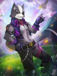  anthro canine clothed clothing coin coin_flip eye_patch eyewear fur grey_fur hand_on_hip jacket looking_at_viewer male mammal nintendo pecs scarf smile solo star_fox video_games wolf wolf_o&#039;donnell zeitzbach 