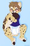  anthro bite blush cub diaper eyes_closed feline leopard lying male mammal pawpads paws smile strawberryneko young 
