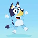  anthro aussiecuno australian blue_heeler bluey canine cub dog female fur jumping looking_at_viewer mammal open_mouth simple_background solo young 
