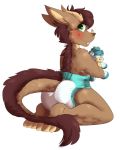  ambiguous_gender anthro blush dayton_green diaper dragon looking_at_viewer plushie sitting smile solo 