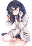  bangs black_hair blue_eyes cardigan commentary_request earbuds earphones highres kamiya_zuzu long_hair long_sleeves looking_at_viewer school_uniform scrunchie ssss.gridman takarada_rikka wrist_scrunchie 