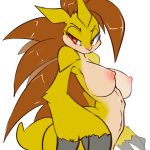  anthro anthrofied big_breasts breasts claws digital_media_(artwork) female hair half-closed_eyes long_hair mammal navel nintendo nude pocketmew pok&eacute;mon pok&eacute;mon_(species) red_eyes sandslash simple_background solo thick_thighs video_games 