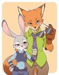  1boy 1girl disney fox furry green_eyes judy_hopps nick_wilde police_ouftit purple_eyes rabbit risuou tie zootopia 