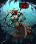  anthro armor arrow big_breasts bleats blood bow breasts english_text female licking looking_at_viewer marianna naga ranged_weapon reptile scalie snake solo text tongue tongue_out weapon 