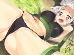  1girl blush breasts brown_eyes cameltoe erect_nipples hokkana kaihara_nao large_breasts long_hair open_mouth restrained silver_hair taimanin_asagi_battle_arena 