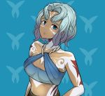  1girl antennae bangs blue_eyes bodypaint breasts bug dark_skin energy glowing godzilla:_city_on_the_edge_of_battle godzilla_(series) houtua miana monster_girl polygon_pictures small_breasts tattoo toho_(film_company) tribal tribal_tattoo white_hair 