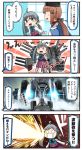  4koma :d ahoge aqua_bow aqua_neckwear battleship_(movie) black_hat blank_eyes blue_eyes blush_stickers bow bowtie brown_hair comic commentary_request glowing grey_hair hair_between_eyes hair_ornament hairclip hat highres ido_(teketeke) kantai_collection kiyoshimo_(kantai_collection) konjiki_no_gash!! long_hair long_sleeves low_twintails machinery multiple_girls no_eyes open_mouth papakha robot shirt smile solid_oval_eyes speech_bubble tashkent_(kantai_collection) thought_bubble translated turret twintails uchuu_senkan_yamato v-shaped_eyebrows white_shirt 