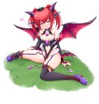  alternate_costume bare_shoulders blush cat_and_rabbit collarbone crown demon_girl detached_sleeves elsword eyebrows_visible_through_hair heart heart-shaped_pupils highres karis_(elsword) luciela_r._sourcream nail_polish navel panties pointy_ears sitting succubus symbol-shaped_pupils underwear vibrator vibrator_under_clothes vibrator_under_panties wings 