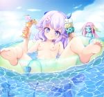  afloat buoy cat_and_rabbit chilling_hedgehog_(elsword) cloud collarbone day demon_girl demon_horns demon_tail drink elsword eyebrows_visible_through_hair flower food hair_flower hair_ornament horns ice_cream ice_cream_cone iz_(elsword) laguz_(elsword) licking_lips luciela_r._sourcream multiple_girls navel nude sky sparkle star star-shaped_pupils sunlight symbol-shaped_pupils tail tongue tongue_out water 