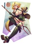  black_gloves black_legwear blonde_hair blue_eyes blush boots breasts earrings elbow_gloves flying gloves highres jewelry junketsu_no_maria looking_at_viewer maria_(junketsu_no_maria) nipples pussy revealing_clothes short_hair smile solo tetisuka thigh_boots thighhighs uncensored 