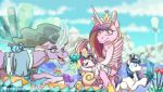  2018 blonde_hair blue_eyes blurred_background child clothed clothing cloud crown crystal crystal_empire cutie_mark detailed_background diaper digital_media_(artwork) equine eye_contact family feathered_wings feathers female feral flower flurry_heart_(mlp) footwear friendship_is_magic fur gem glowing green_hair group hair happy hooves horn inner_ear_fluff inuhoshi-to-darkpen magic_user male mammal mane mistmane_(mlp) mostly_nude mountain multicolored_hair my_little_pony nude old open_mouth open_smile outside pink_fur pink_hair pink_wings plant princess_cadance_(mlp) purple_eyes purple_hair quadruped royalty shining_armor_(mlp) shirt sky smile standing sweat sweatdrop text topless unicorn url wide_eyed winged_unicorn wings young 