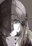  blue_eyes boushi-ya buttons commentary_request european_water_hime grey_hair helmet kantai_collection long_hair one_eye_covered serious shatter shinkaisei-kan simple_background solo 