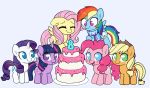  2018 absurd_res applejack_(mlp) blush cake cutie_mark earth_pony equine eyes_closed female feral fluttershy_(mlp) food friendship_is_magic group hi_res horn horse looking_at_viewer mammal moozua my_little_pony pegasus pinkie_pie_(mlp) pony rainbow_dash_(mlp) rarity_(mlp) simple_background smile tongue tongue_out twilight_sparkle_(mlp) unicorn winged_unicorn wings 