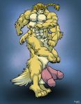  4_arms anthro big_penis canine fur huge_penis male mammal multi_arm multi_limb multi_pec multi_penis multifur penis ponytail rackun standing_on_hind_legs taur wolf yellow_fur 