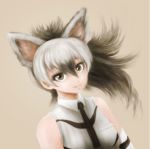  aardwolf_(kemono_friends) aardwolf_ears aardwolf_girl bangs bare_shoulders beige_background black_hair black_neckwear breast_pocket breasts closed_mouth collared_shirt commentary_request eyelashes kemono_friends light_smile long_hair looking_at_viewer multicolored_hair necktie pocket realistic sepia shirt short_necktie sleeveless sleeveless_shirt solo stealstitaniums two-tone_hair upper_body white_hair white_shirt wing_collar 