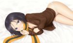  bandaid bed black_hair blue_eyes blush breasts highres kanno_naoe looking_at_viewer nyarukac open_mouth panties scarf small_breasts solo strike_witches underwear white_panties world_witches_series 