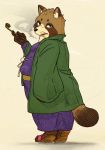  2017 anthro brown_fur canine clothed clothing footwear fur humanoid_hands male mammal robe sakusan_kc sandals simple_background slightly_chubby solo tanuki tenugui 