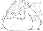  ambiguous_gender belly big_belly black_and_white chubby_cheeks claws digital_drawing_(artwork) digital_media_(artwork) dinosaur godzilla godzilla_(series) hyper hyper_belly kaiju monochrome monster morbidly_obese obese open_mouth overweight reptile scalie sharp_teeth simple_background solo spikes teeth thick_thighs toe_claws toho ガブ 