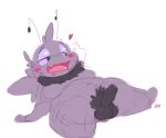  &lt;3 2018 antennae anthro arthropod balls blush digital_media_(artwork) erection fur half-closed_eyes insect lokpik lying male moobs navel on_back open_mouth overweight overweight_male penis purple_fur simple_background slightly_chubby solo tuft uncut white_background 