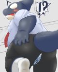  2018 ?! anthro bake_gosut belly black_skin blush butt cetacean clothed clothing clothing_malfunction digital_media_(artwork) exposed_underwear exposure eyeless fully_clothed hand_on_butt legwear male mammal marine necktie open_mouth orca overweight overweight_male slightly_chubby socks solo sweat torn_clothing underwear whale white_skin でぶしゃち 