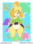  2018 animal_crossing anthro bell belly biped blush canine clitoris clothed clothing clothing_lift cute digital_media_(artwork) dog female flashing front_view hair isabelle_(animal_crossing) loose_shirt mammal navel nekocrispy nintendo one_eye_closed partially_clothed pigeon_toed presenting presenting_pussy pussy shih_tzu short_stack skirt skirt_lift slightly_chubby solo thick_thighs video_games wide_hips wink 