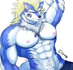  abs anthro black_nose canine clothed clothing digital_media_(artwork) fur grung hair hi_res male mammal muscular nipples pecs topless 