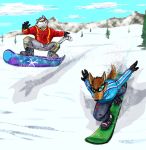  anthro character_request clothed clothing cloud duo eyewear feline fully_clothed fur goggles leomagna leopard male mammal mountain outside sky snow snow_leopard snowboard snowboarding species_request spots spotted_fur tree victory_(texdot) 