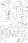  2018 bed blush comic dakimakura_design dialogue dragon duo emositecc english_text equestria_girls equine female feral friendship_is_magic hair horn lying mammal my_little_pony on_bed open_mouth scalie speech_bubble spike_(mlp) sunset_shimmer_(eg) text twilight_sparkle_(mlp) under_covers unicorn 